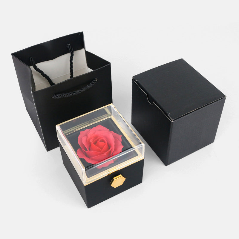 Alla Hjärtans Dag Ros Presentask Färg Roterande överraskning Ring Halsband Smyckeskrin