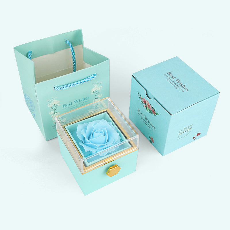 Alla Hjärtans Dag Ros Presentask Färg Roterande överraskning Ring Halsband Smyckeskrin