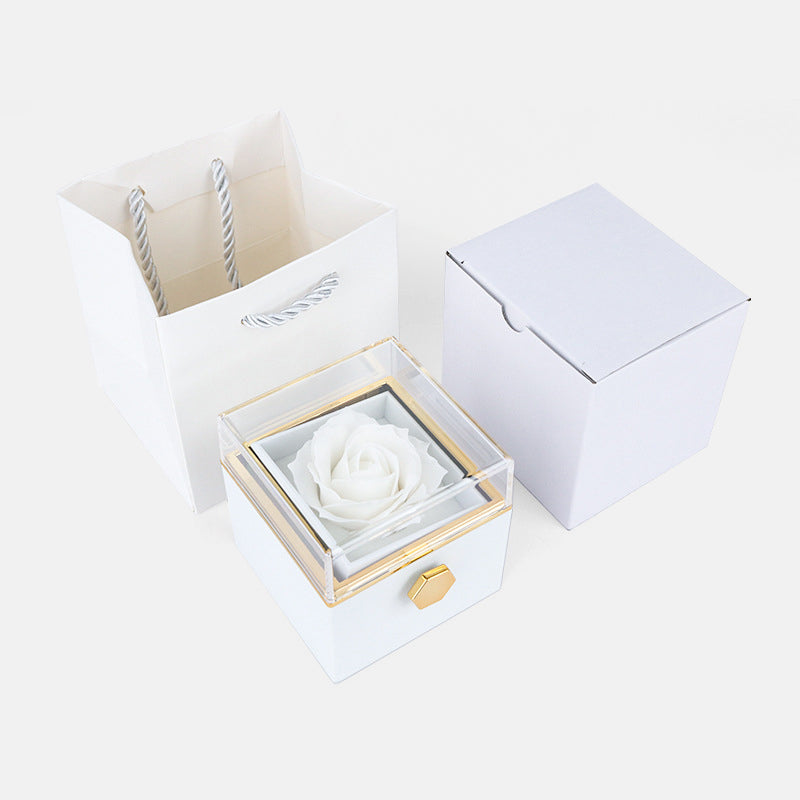 Alla Hjärtans Dag Ros Presentask Färg Roterande överraskning Ring Halsband Smyckeskrin