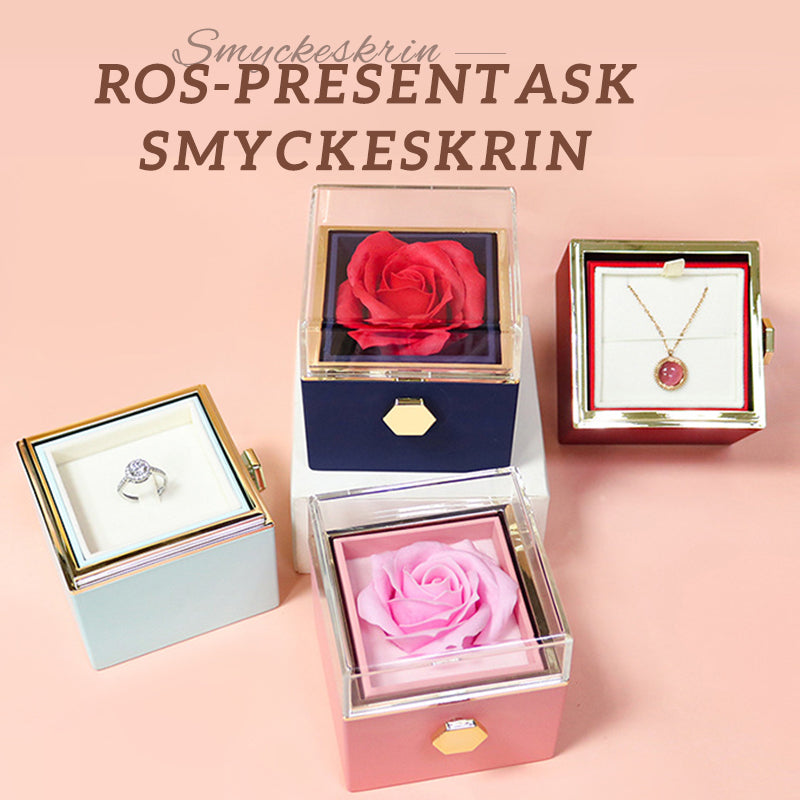 Alla Hjärtans Dag Ros Presentask Färg Roterande överraskning Ring Halsband Smyckeskrin