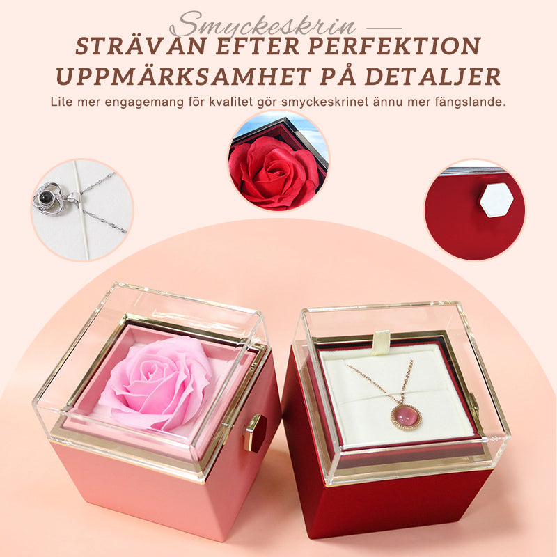 Alla Hjärtans Dag Ros Presentask Färg Roterande överraskning Ring Halsband Smyckeskrin