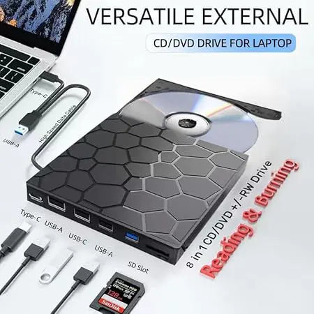 8-i-1 Extern CD/DVD – spela, bränn och spara filmer, musik och bilder
