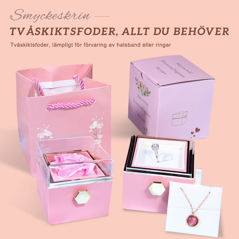 Alla Hjärtans Dag Ros Presentask Färg Roterande överraskning Ring Halsband Smyckeskrin