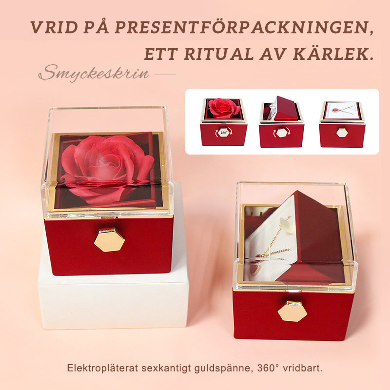 Alla Hjärtans Dag Ros Presentask Färg Roterande överraskning Ring Halsband Smyckeskrin