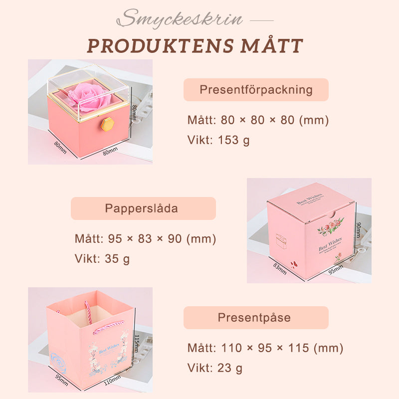 Alla Hjärtans Dag Ros Presentask Färg Roterande överraskning Ring Halsband Smyckeskrin