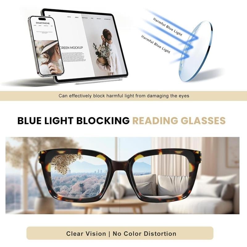 👓3-pack läsglasögon i sköldpaddsmönster – överdimensionerade fyrkantiga läsglasögon som blockerar blått lju