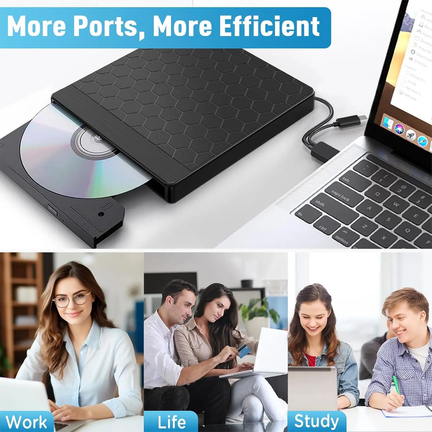 8-i-1 Extern CD/DVD – spela, bränn och spara filmer, musik och bilder
