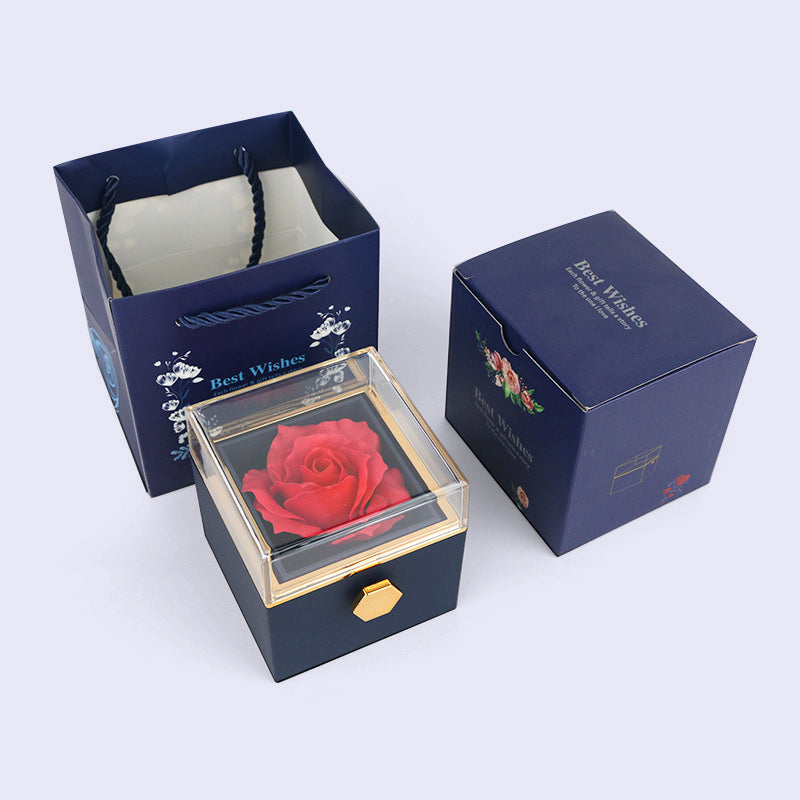 Alla Hjärtans Dag Ros Presentask Färg Roterande överraskning Ring Halsband Smyckeskrin