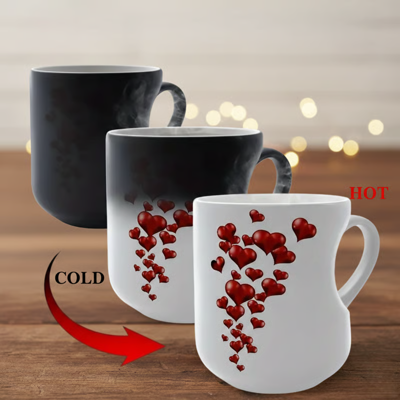 ⏳Begränsad tid 50 % rabatt⏰Keramikmugg med färgskiftande hjärtformigt handtag till alla hjärtans dag💖