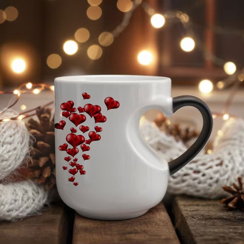 ⏳Begränsad tid 50 % rabatt⏰Keramikmugg med färgskiftande hjärtformigt handtag till alla hjärtans dag💖
